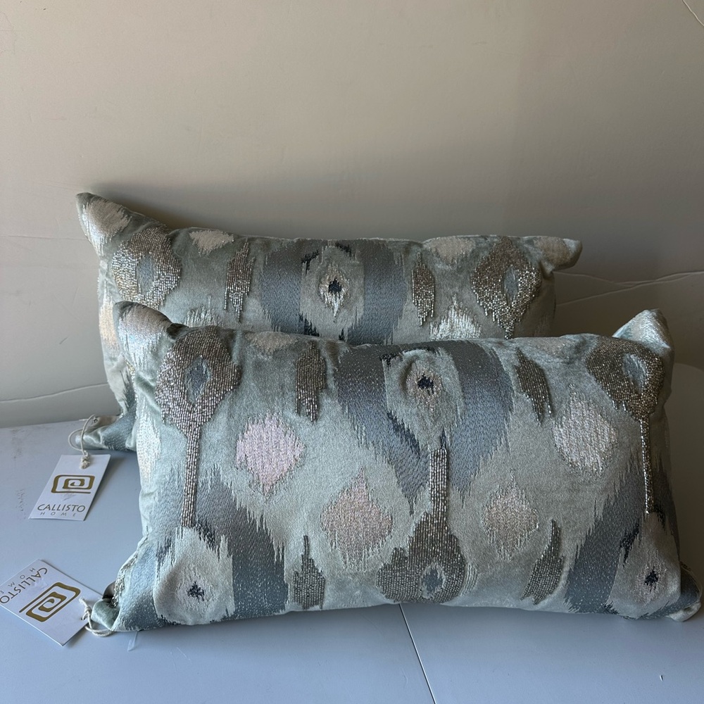 NWT 2 Set Callisto Home Collection Beeded Design Decorative Lumbar Pillow